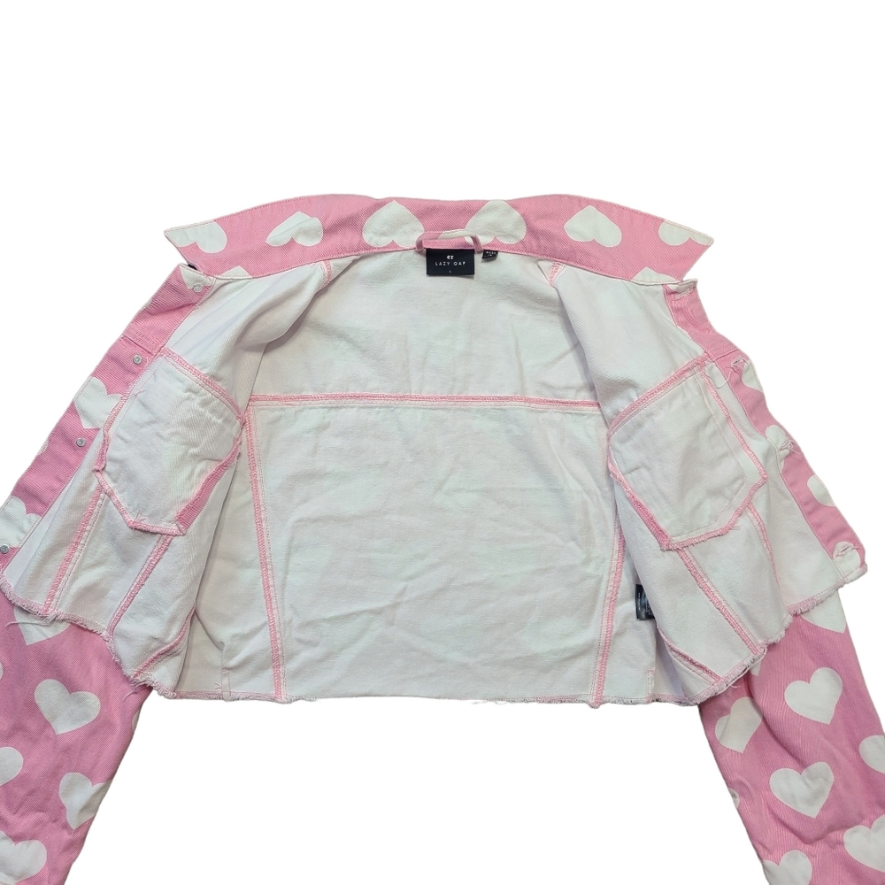 Lazy Oaf All My Heart Cropped Denim Jacket Pink - Picture 4 of 8